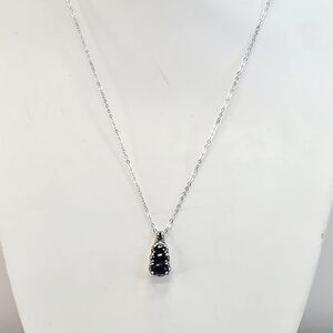 Elegant Silver Diamonds  and Blue Shapires Pendant Necklace